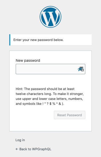 Screenshot of the WordPress reset password form.