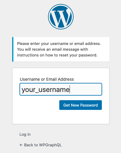 Screenshot of the WordPress "reset password" screen