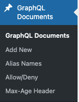 Screenshot showing the GraphQL Documents Post Type in the Admin Menu