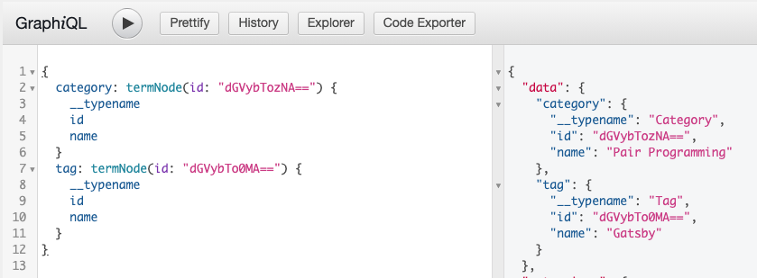 Screenshot of a Query for a Category and a Tag using the termNode field