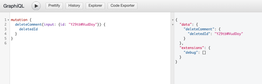 Example of successful deleting a comment