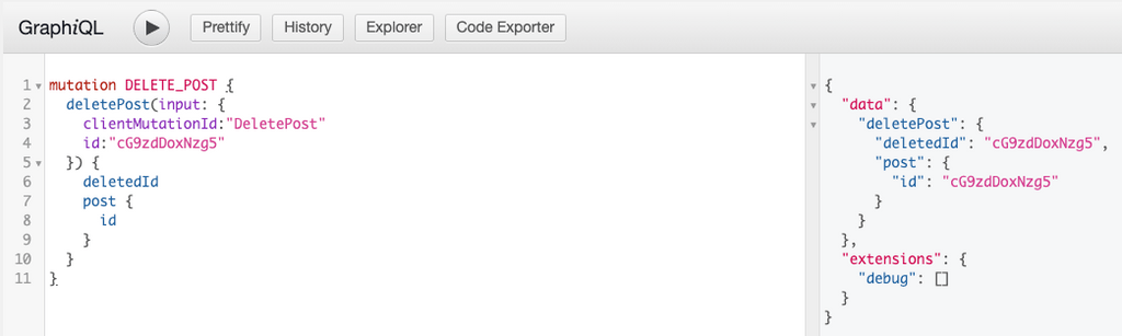 Screenshot of a successful Mutation to delete a post