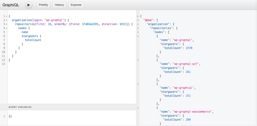 GraphQL query to the Github GraphQL API