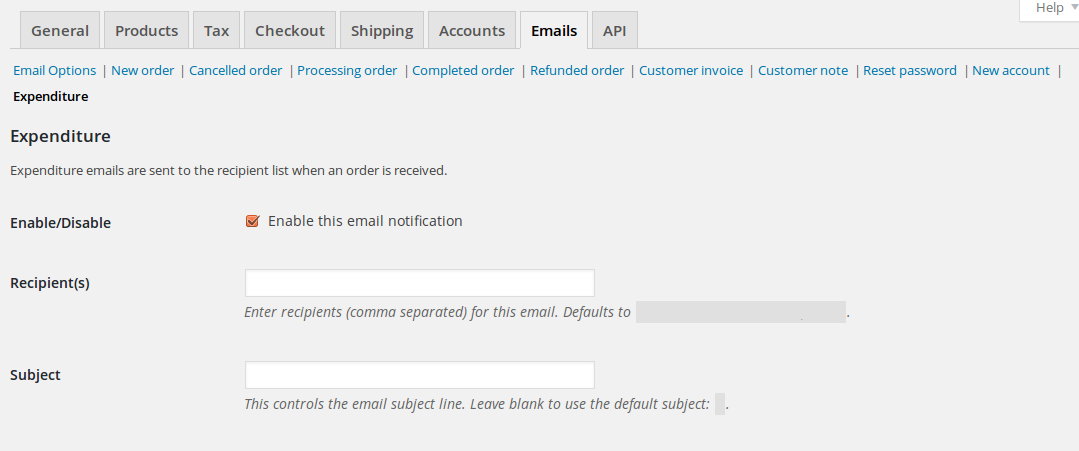 WooCommerce email settings