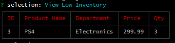 View Low Inventory