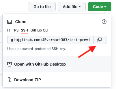 GitHub code address dropdown menu