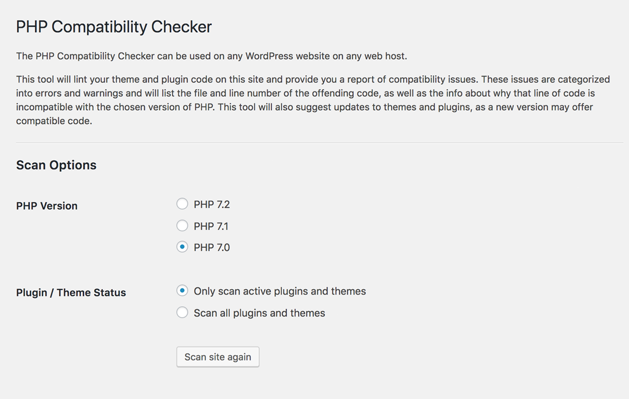 Main screen: compatibility checker options