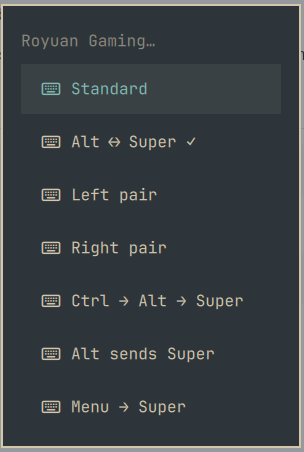 Modes, with the active one ticked