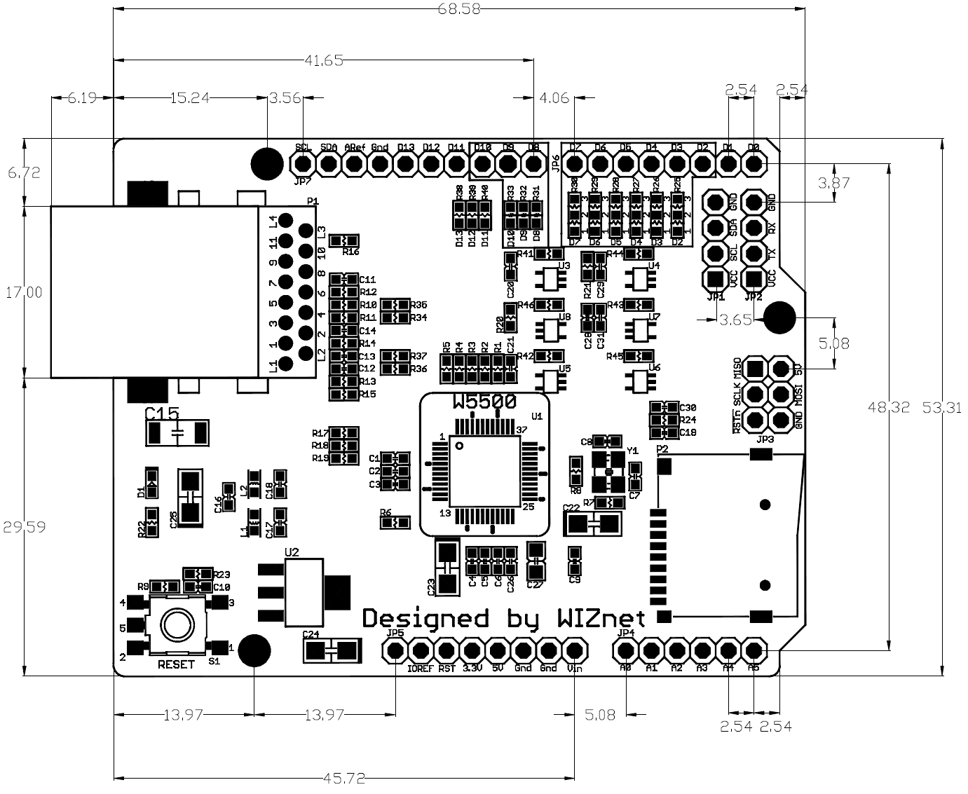 W5500 Ethernet Shield Dimension