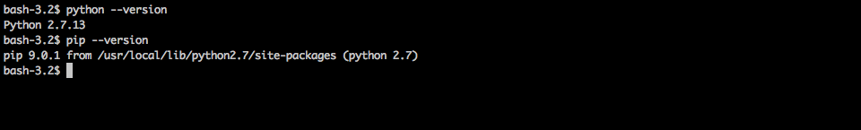 Bash output of Python and Pip version commands