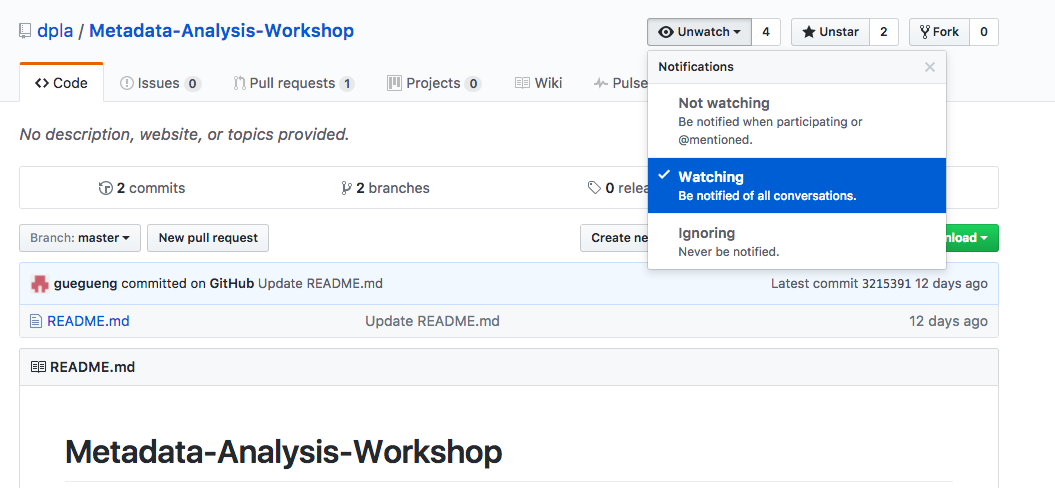 Image of Watching a GitHub Repository Button Dropdown