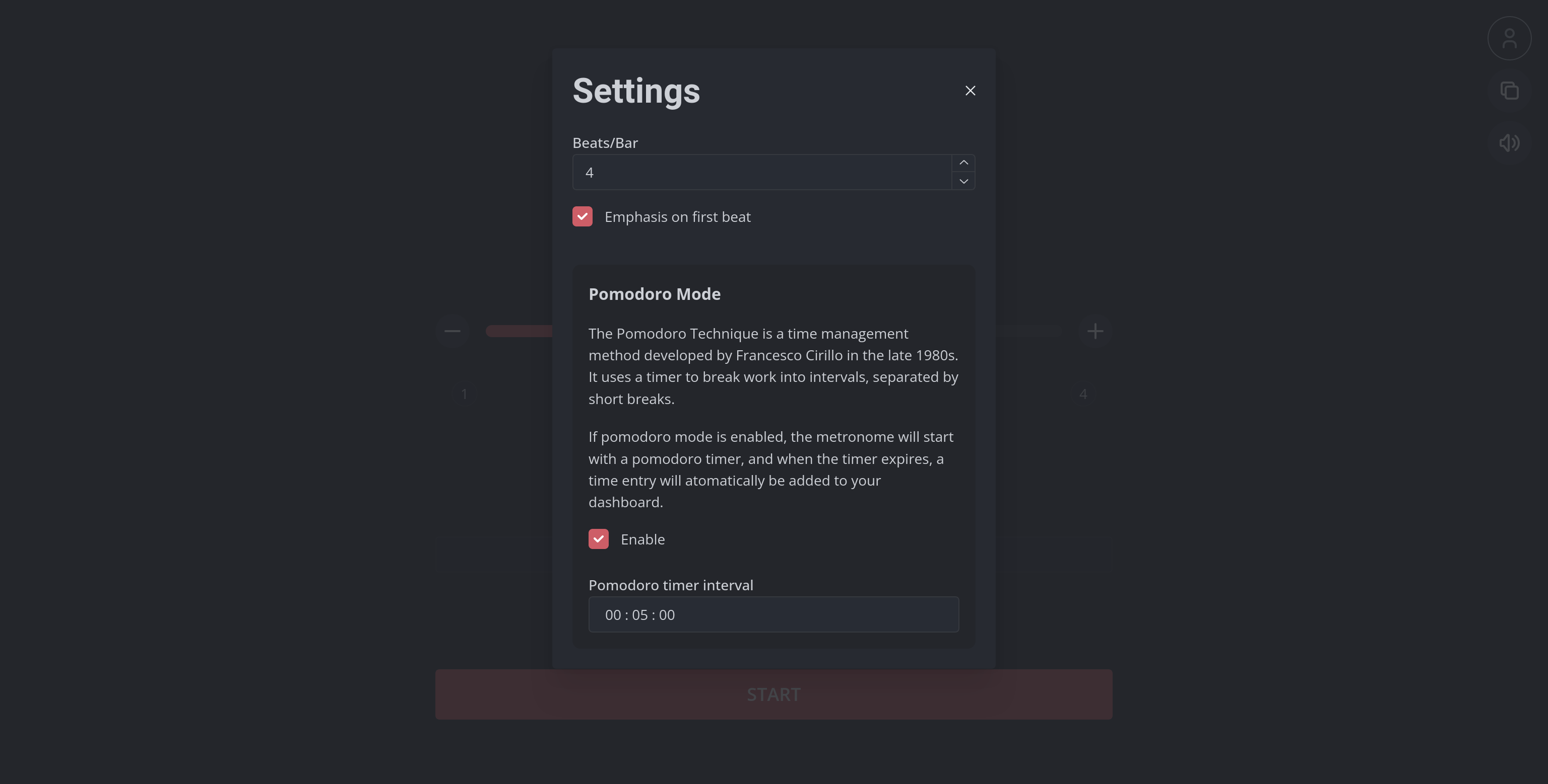 Metronomify Settings Screenshot