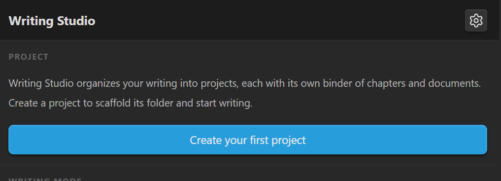 The Launcher first-run orientation card with an explanation of projects and a Create your first project button