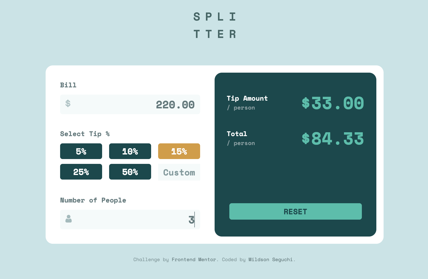 Design preview for the Tip calculator app coding challenge