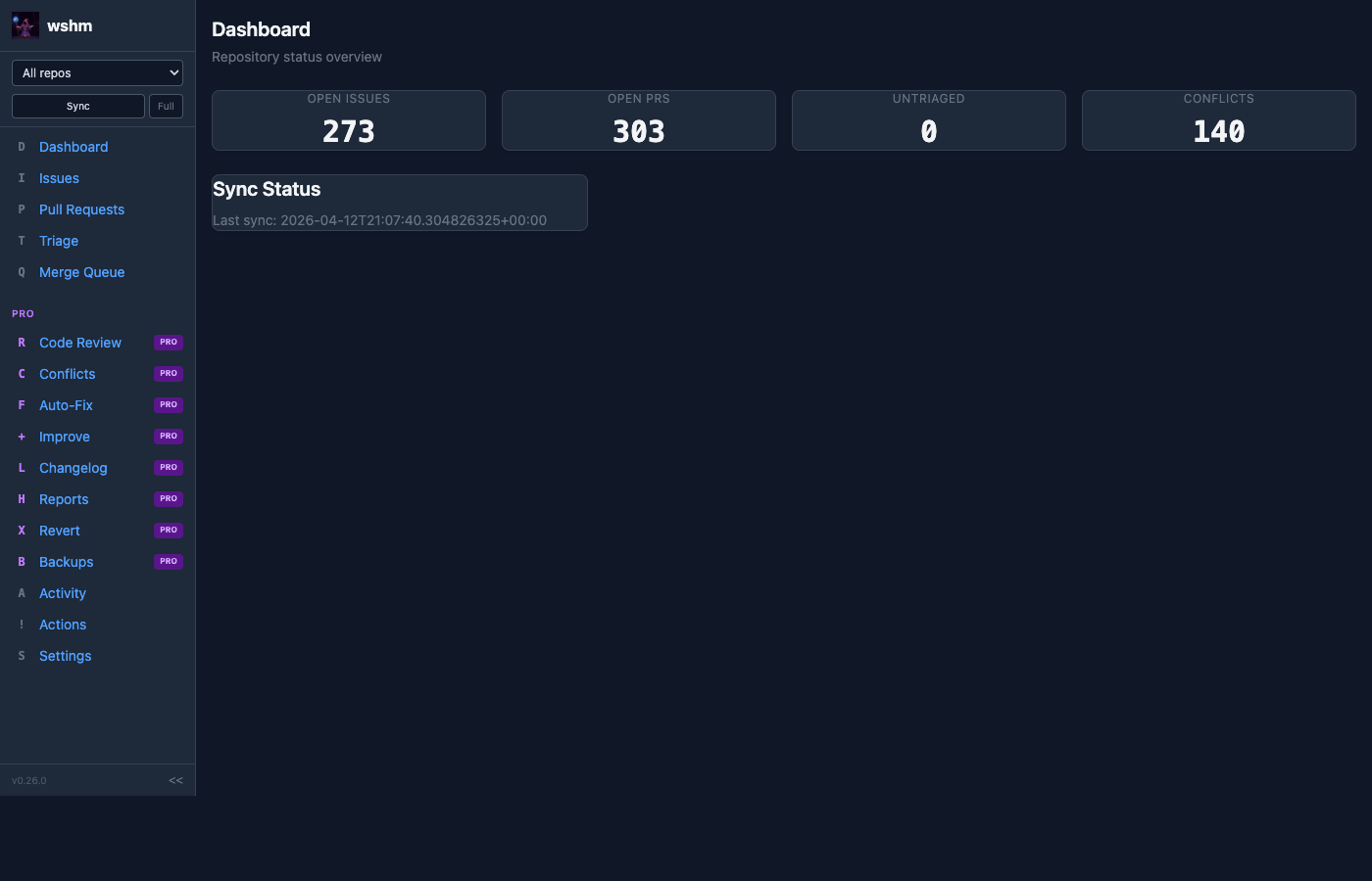 Dashboard — repo status overview
