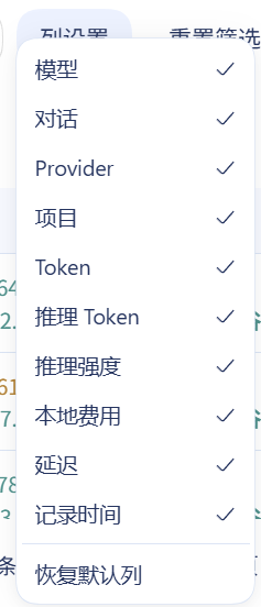 用量明细的列设置下拉卡片