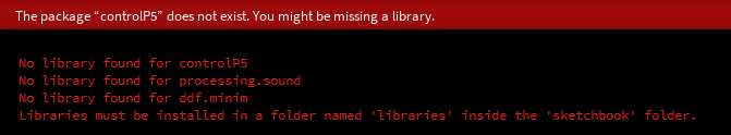 image of error in Processing console