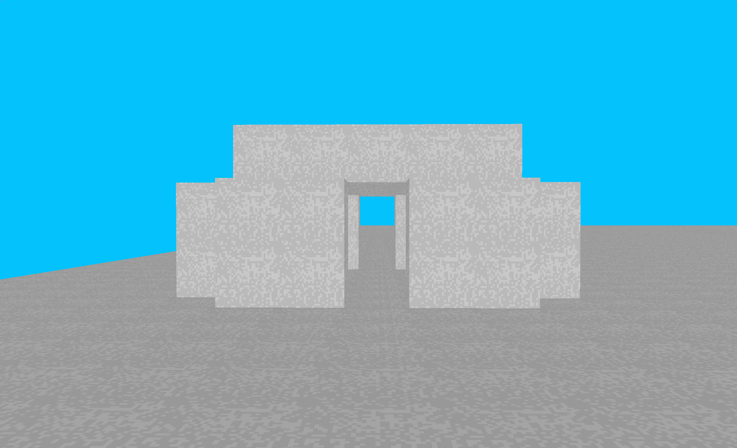a small constructed house of stone blocks. the structure is live-editable.