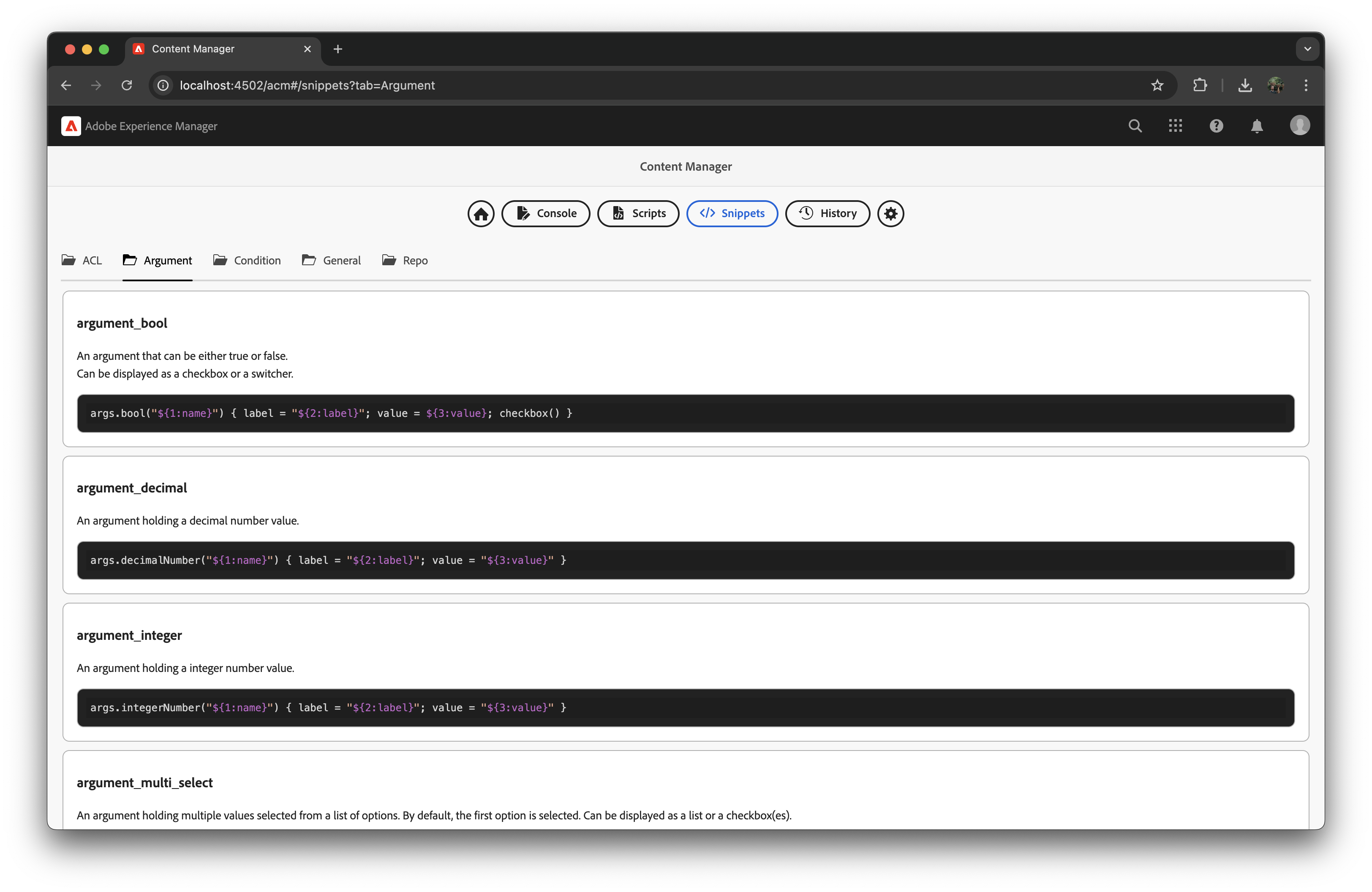 ACM Snippets