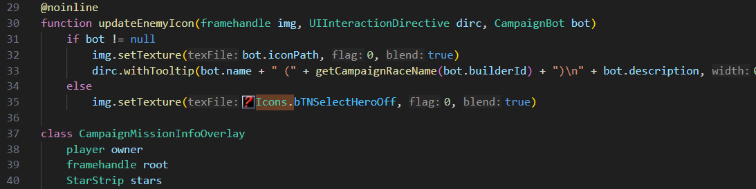WurstScript code with inlay hints and an inline asset preview