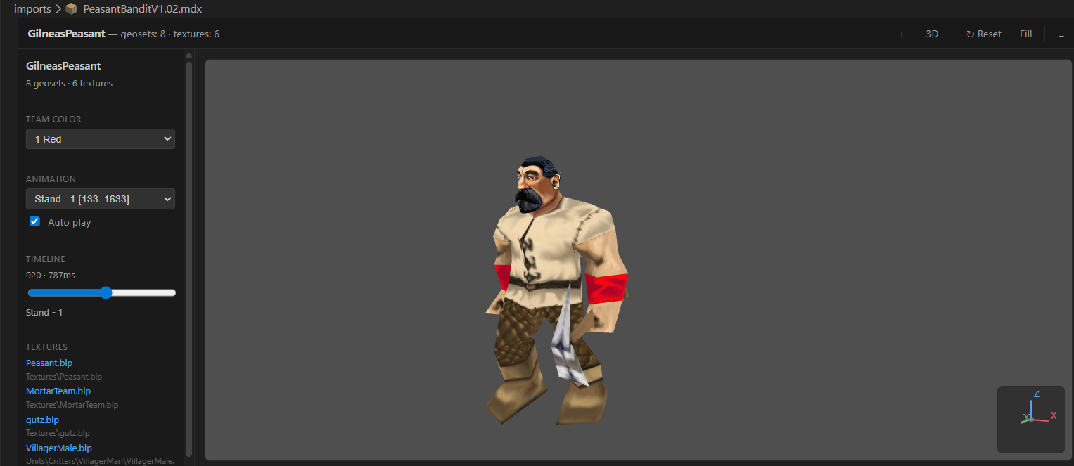 Preview an animated Warcraft III model and its textures