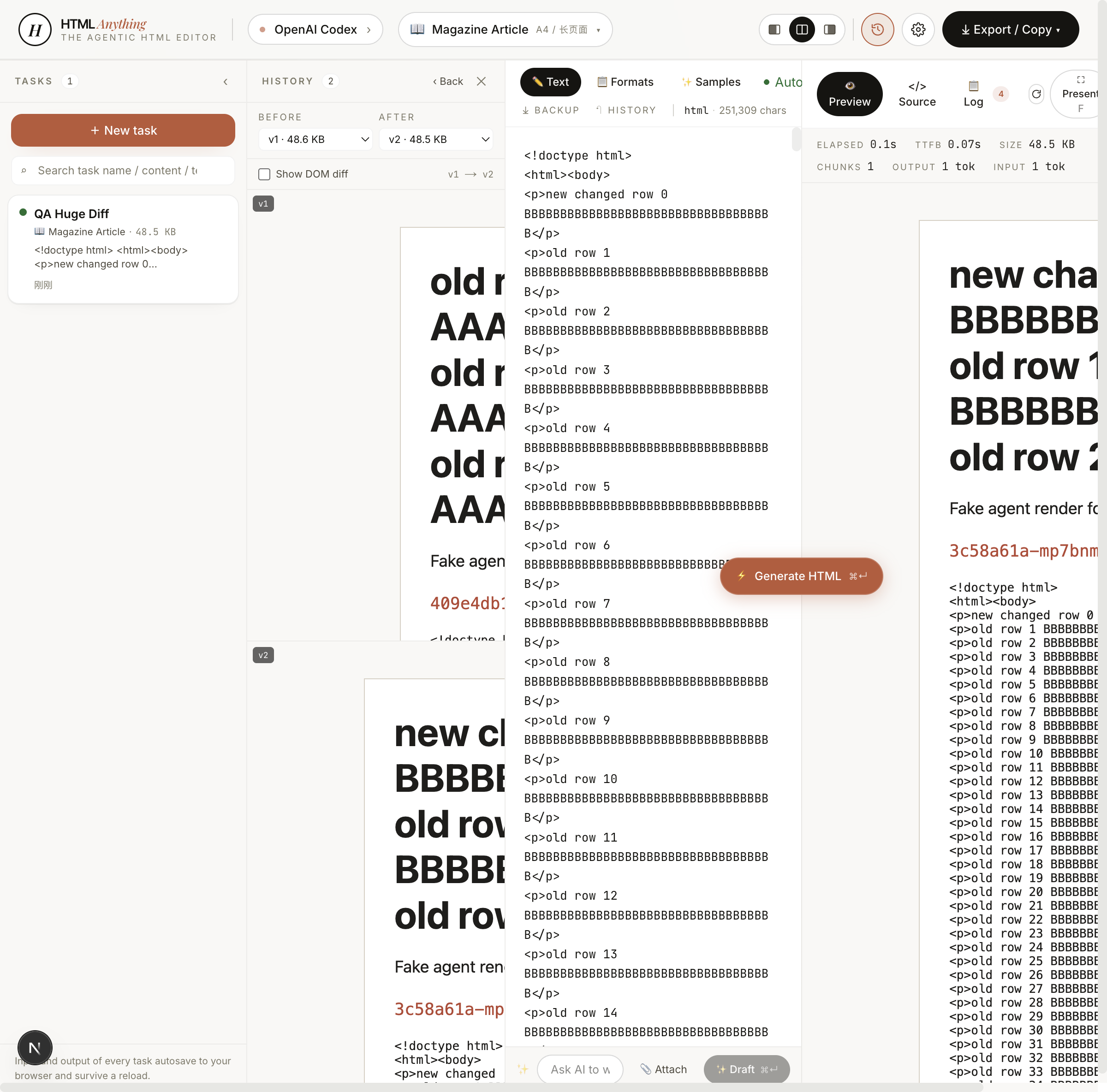 Large HTML visual compare
