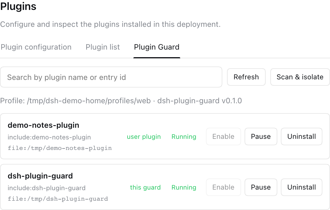 Plugin Guard in a healthy profile
