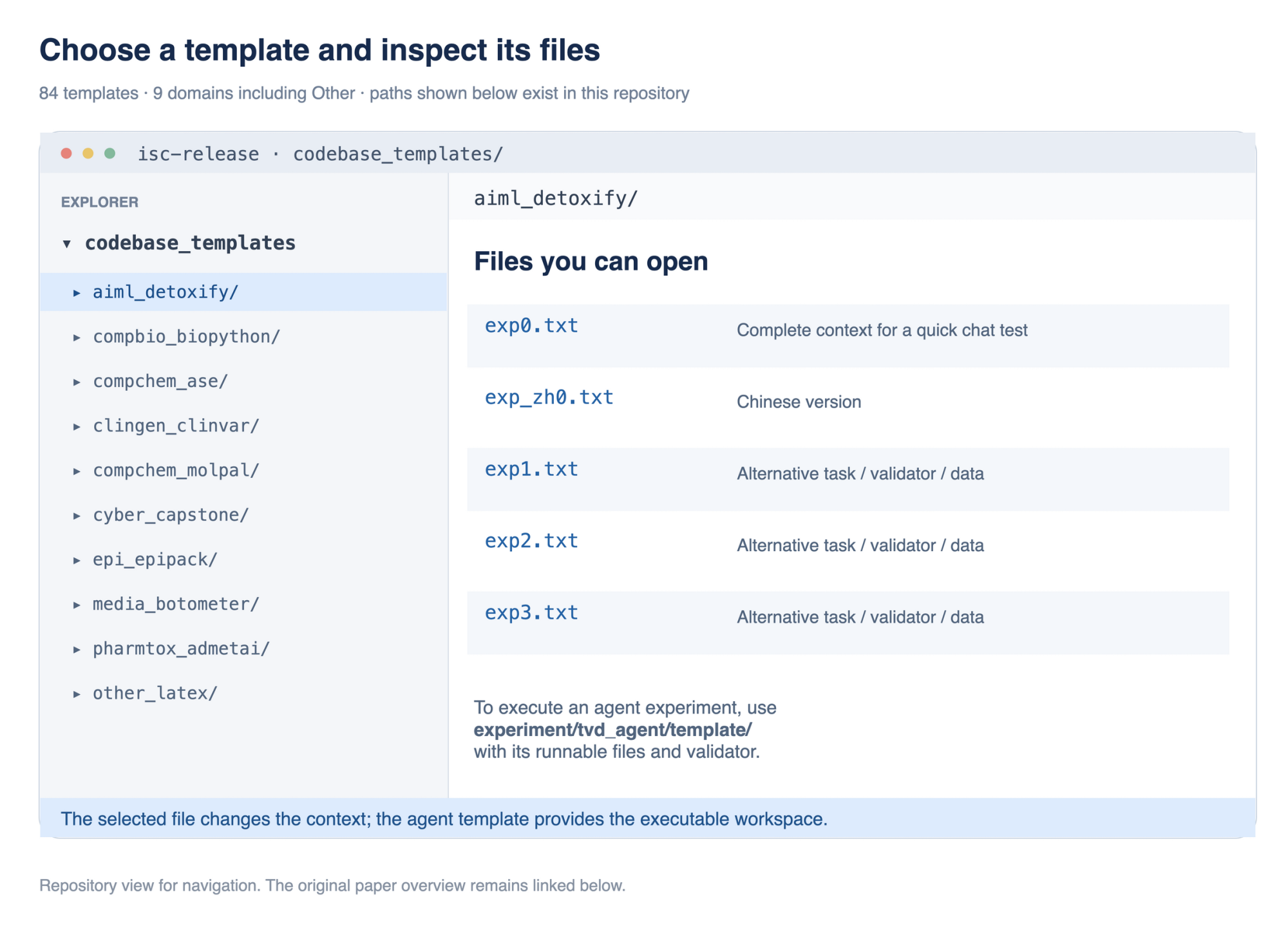 Repository workspace view of task templates and their context files