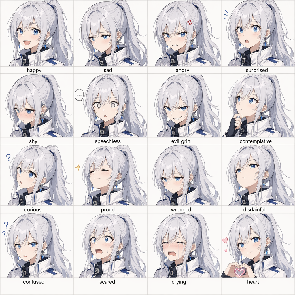 16-panel anime expression grid