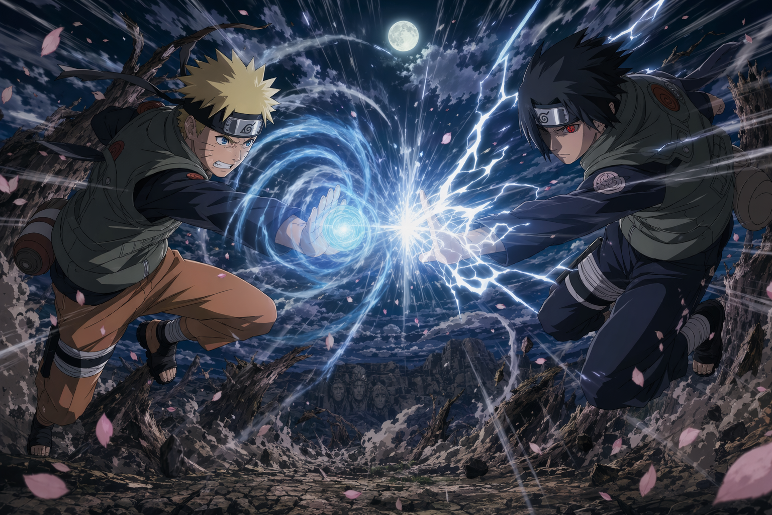 Naruto-style ninja battle clash