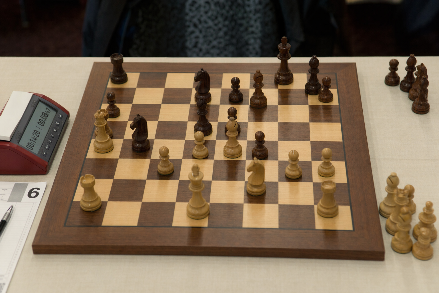 Chess board mid-game photorealism