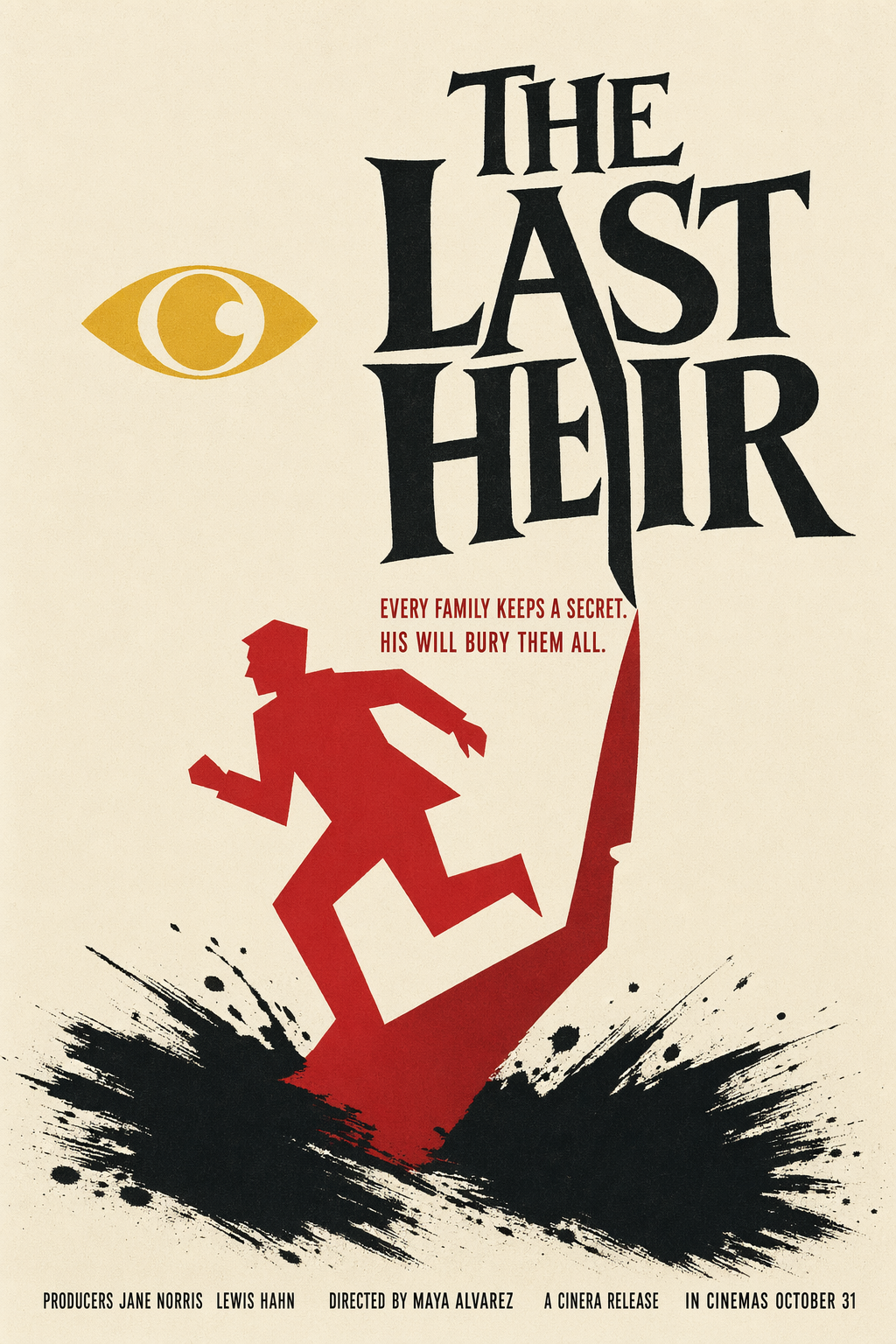 Saul-Bass-style thriller poster — THE LAST HEIR