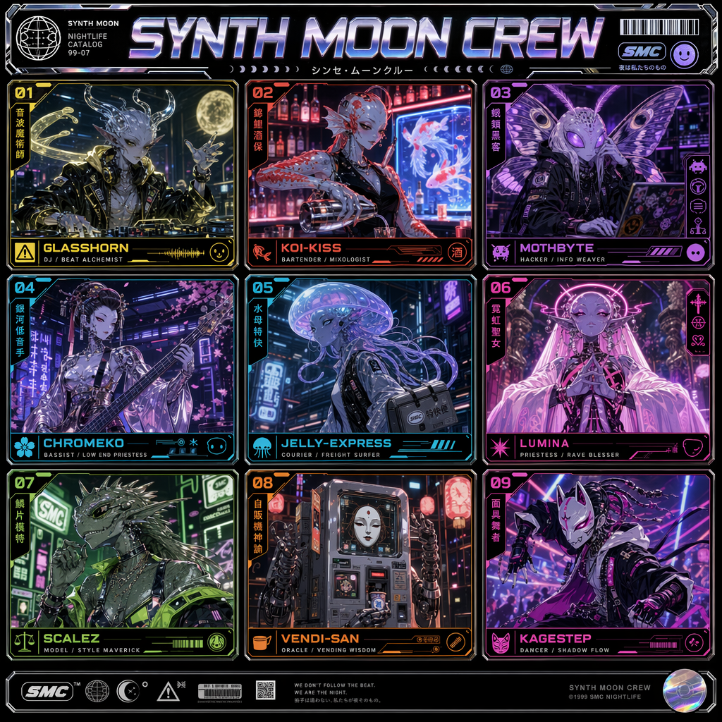 docs/retro-cyberpunk/synth-moon-crew-grid.png