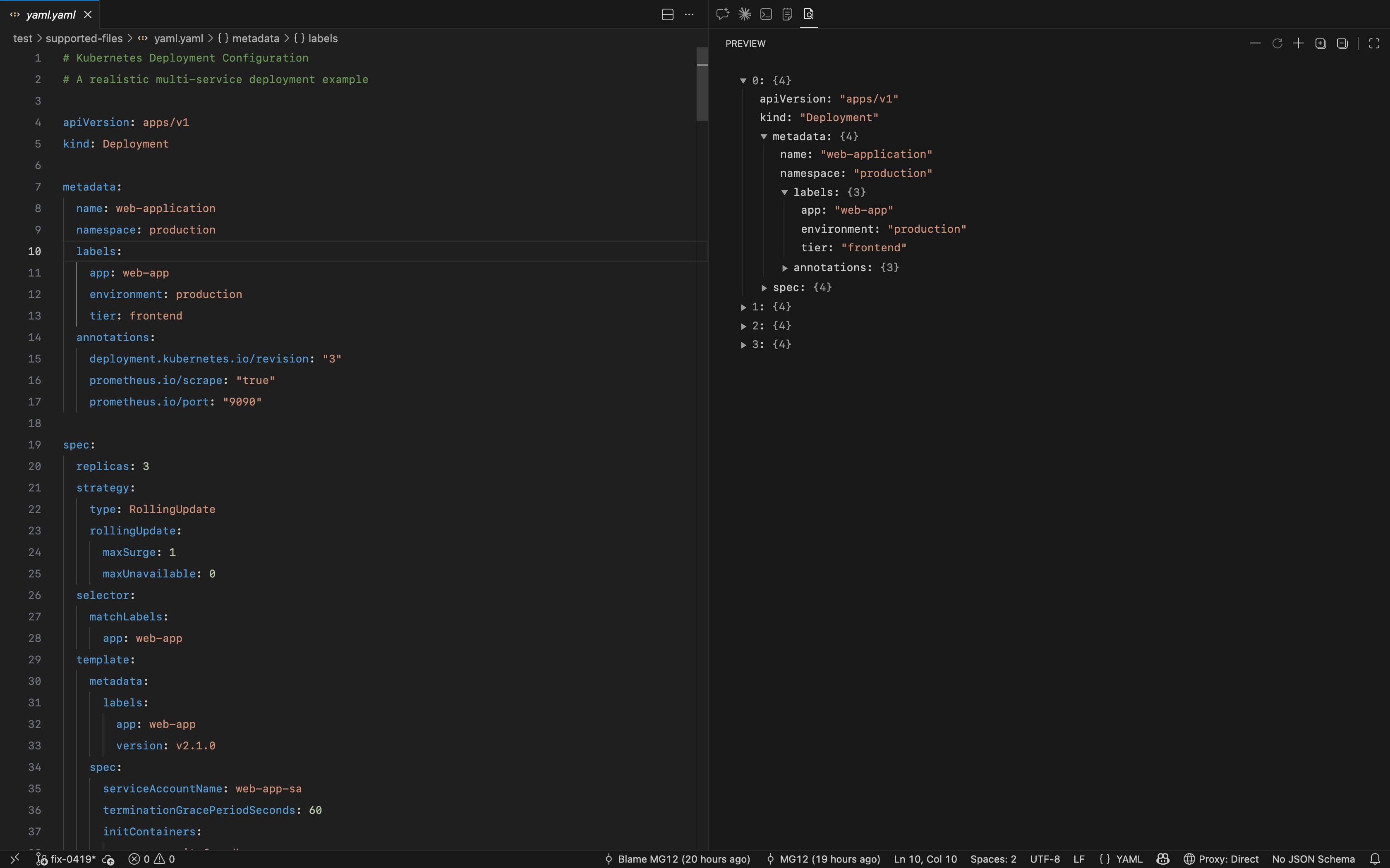 YAML Preview Screenshot