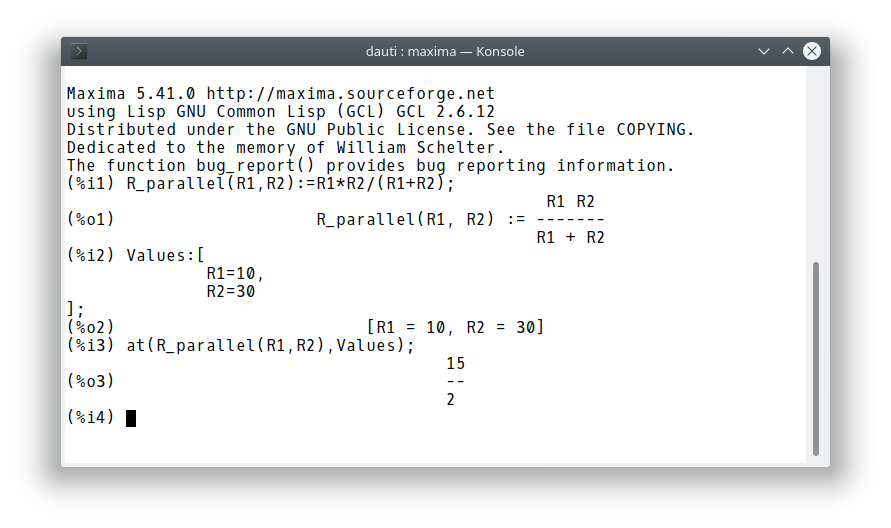 Maxima screenshot (Command line)