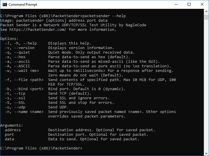 Packet Sender CLI screenshot