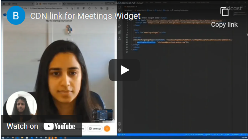 Meetings Widget with CDN link Video Demo