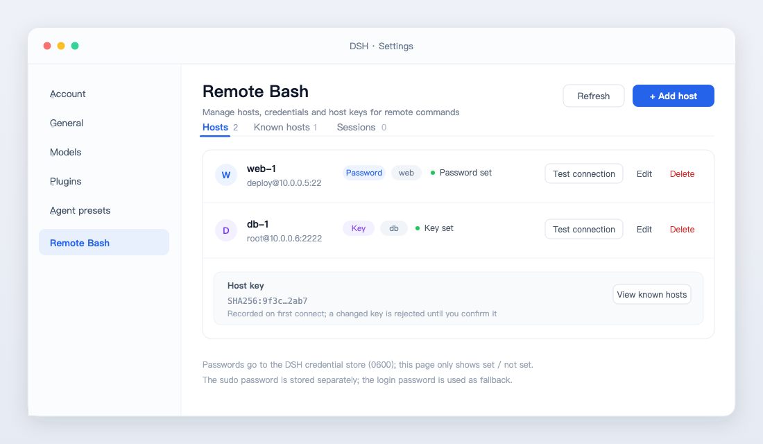 Settings page