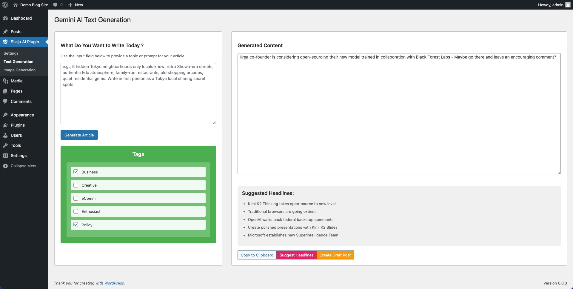 Text Generation Page