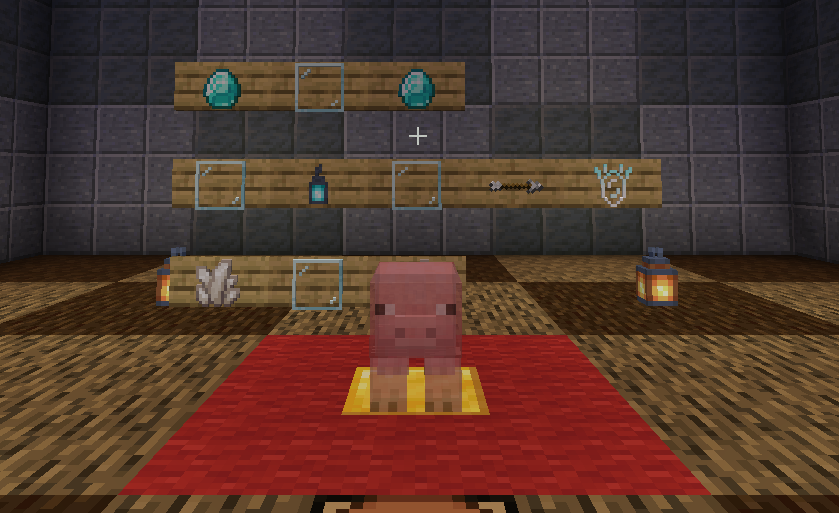 An image of a Minecraft pig that is translucent, with the crafting recipe for a Spectral Lens in the background.