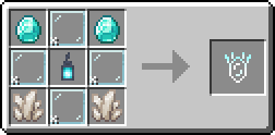 A 3-by-3 Minecraft crafting grid with Diamonds in the top corners, Glass Panes arranged in a plus formation, Nether Quartz in the bottom corners, and a Soul Lantern in the centre.
