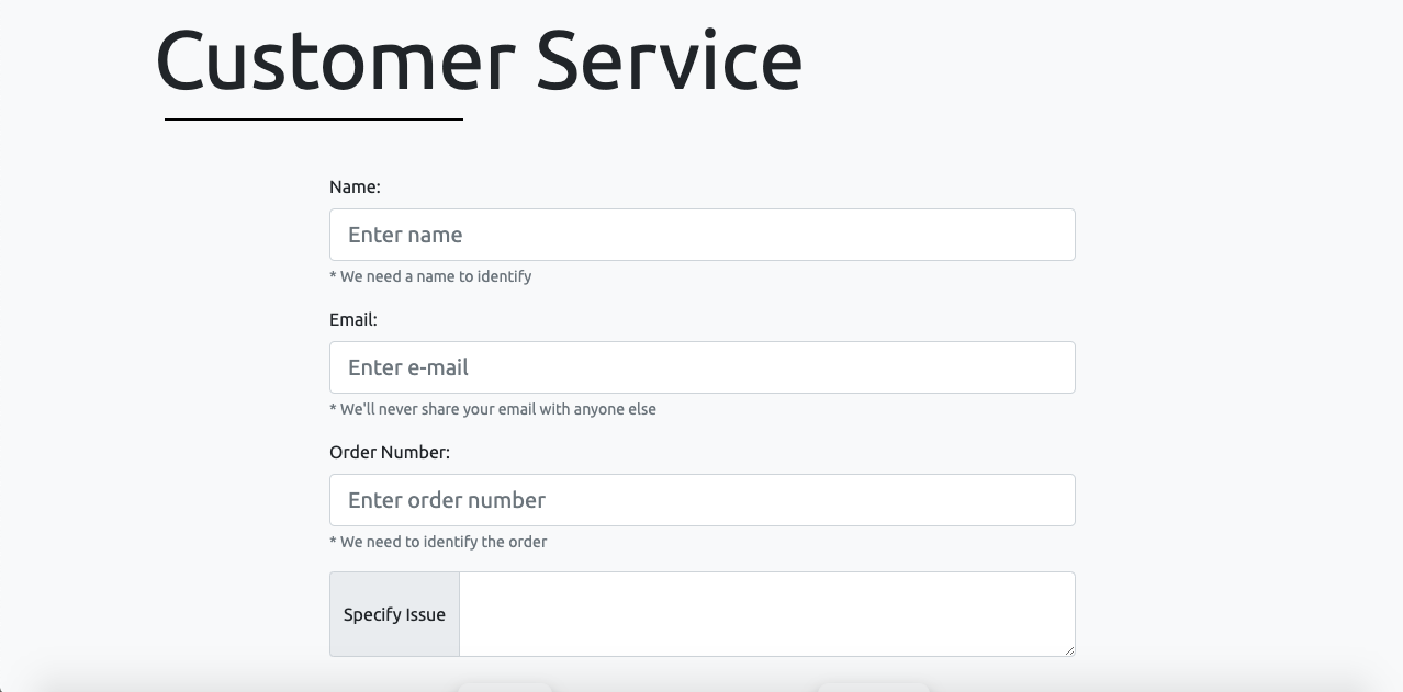 Screenshot of Customer Service Page