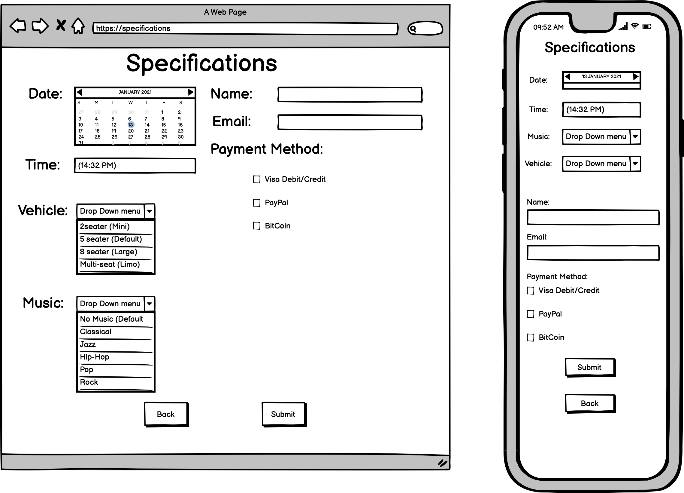 Specifications Form