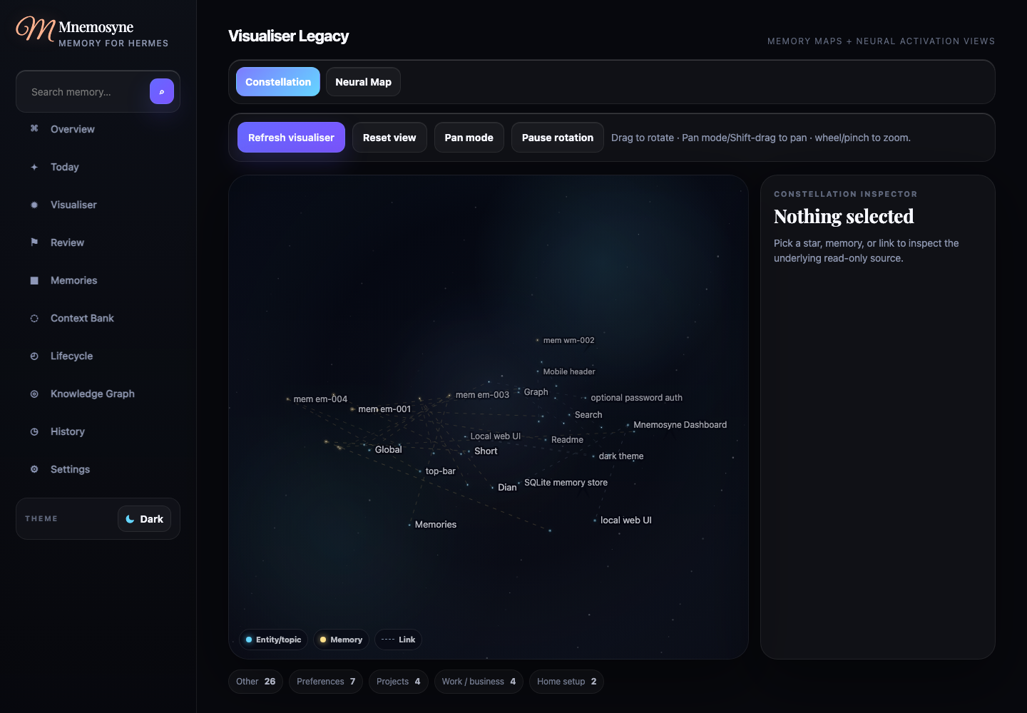 Desktop dark Visualiser constellation