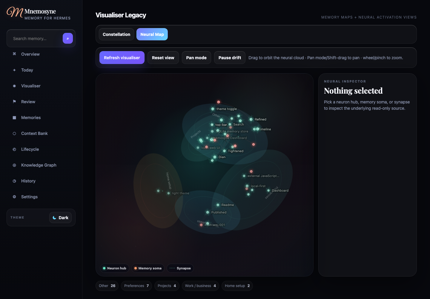 Desktop dark Neural Map visualiser