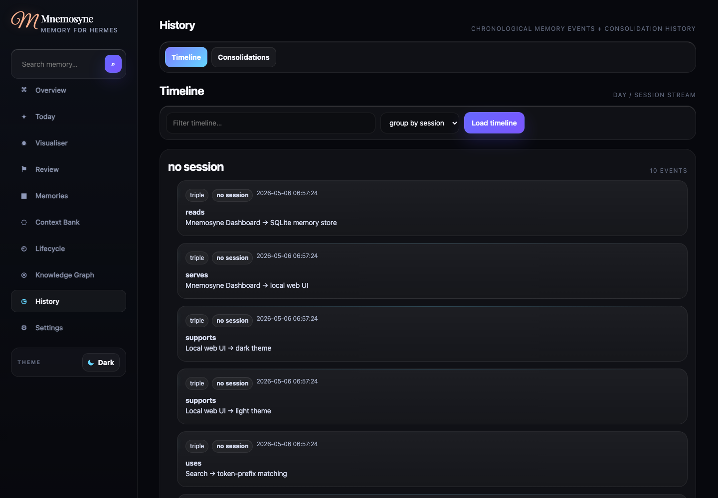 Desktop dark timeline