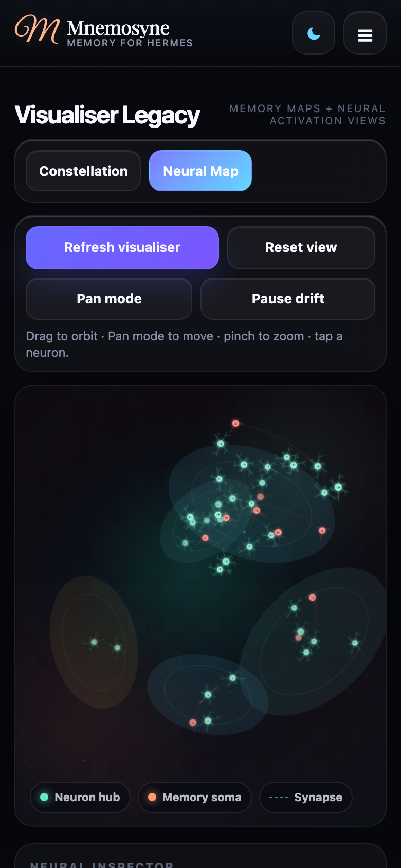 Mobile dark Neural Map visualiser