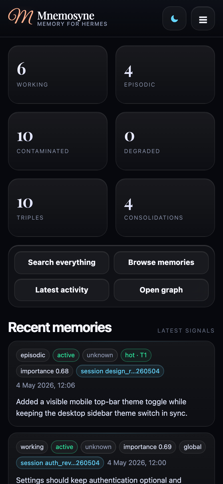 Mobile dark overview
