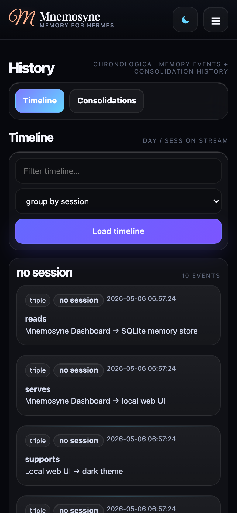 Mobile dark timeline