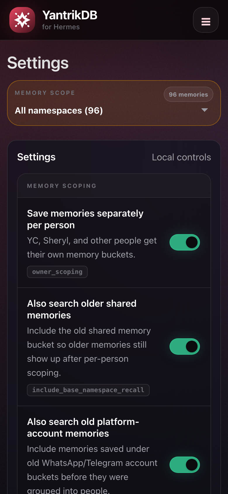 Mobile settings